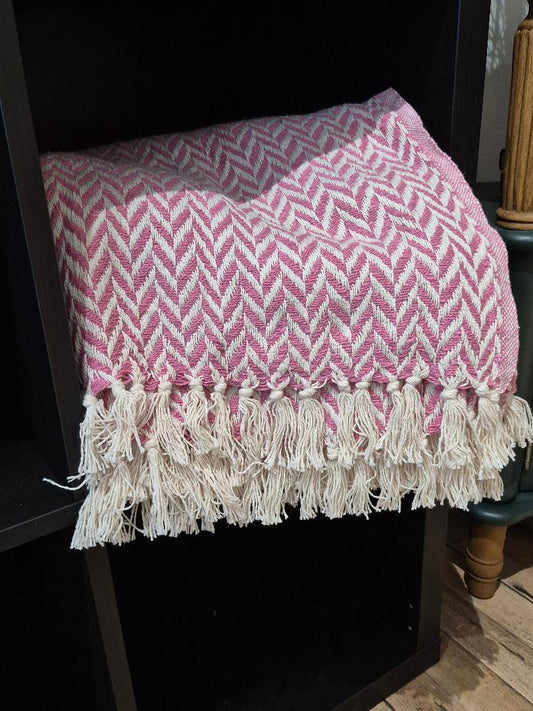 Pink and White Throw Blanket